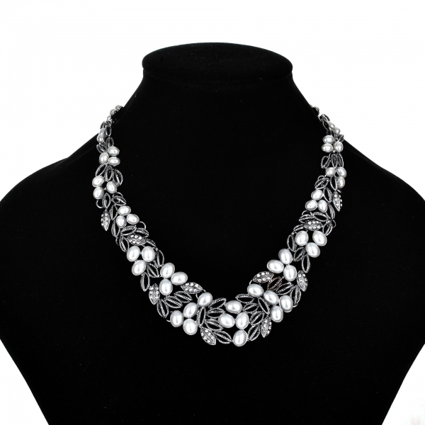 Silver Fruit Tree White Pearls Necklace Collar Statement Fashion Women Jewellery