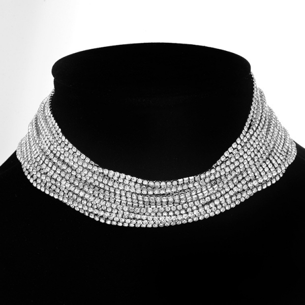 Crystal Diamante Silver Necklace Choker Collar Statement Fashion Women Jewellery