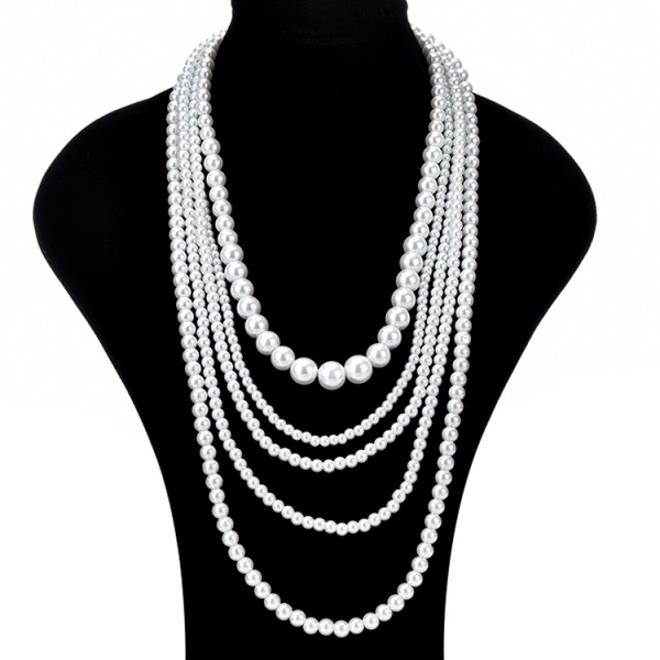 5 Layers Large White Pearls Necklace Chain Fashion Women Jewellery