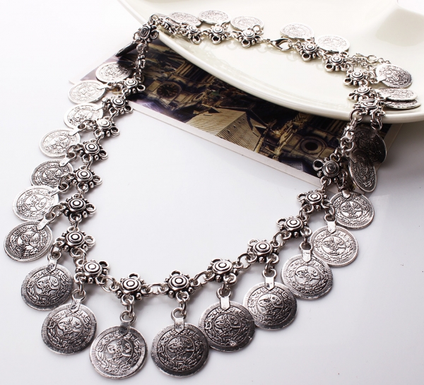 Vintage Style Silver Coins Necklace Collar Statement Fashion Women Jewellery