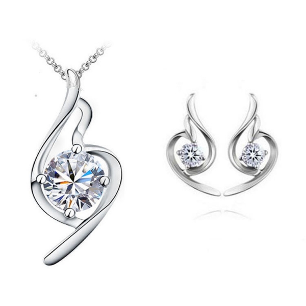 Crystal Rhinestone Music Note Silver Necklace And Earrings Set Costume Jewellery