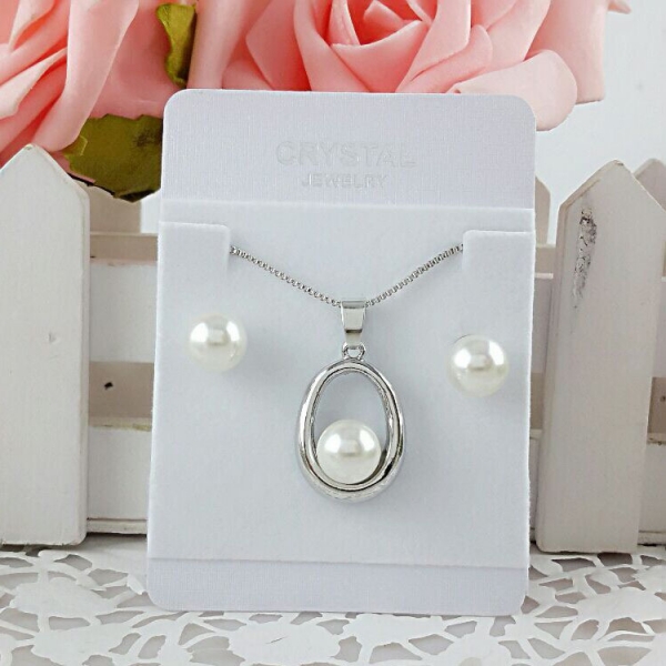 White Pearls Water Droplet Shape Silver Necklace Earrings Set Costume Jewellery