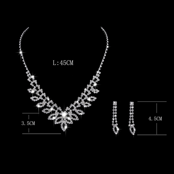 Crystal Diamante Leaves Flowers Silver Necklace Earrings Set Costume Jewellery