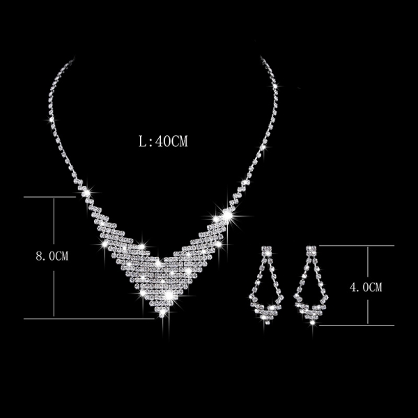 Crystal Diamante Love Heart Silver Necklace And Earrings Set Costume Jewellery