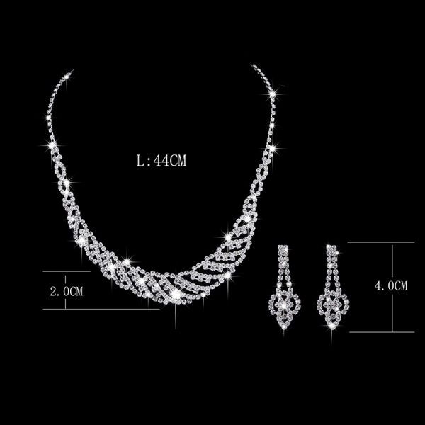 Crystal Diamante Waves Silver Necklace And Earrings Set Costume Jewellery