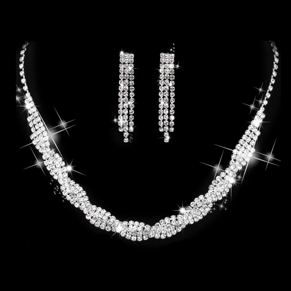 Crystal Diamante Twine Silver Necklace And Earrings Set Costume Jewellery