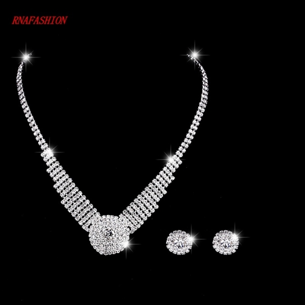 Round Coin Silver Necklace Earrings Set Crystal Diamante Costume Jewellery