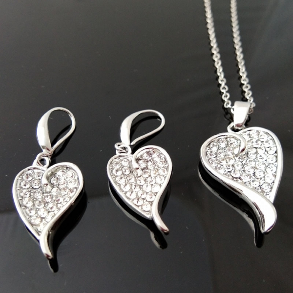 Gold Silver Crystal Diamante Leaves Necklace Earrings Set Costume Jewellery