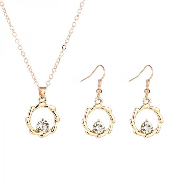 Gold Silver Wedding Ring Shape Necklace And Earrings Set Costume Jewellery