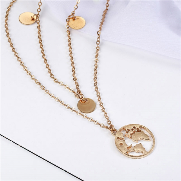 Fashion Map Circle Stainless Steel Puzzle Pendant Couple Necklace Set Lovers Gift
