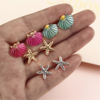 Starfish Shell Colorful  Diamante Earrings