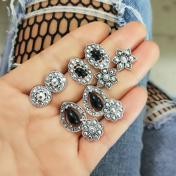 Bohemia Style Set Black Gem Earrings