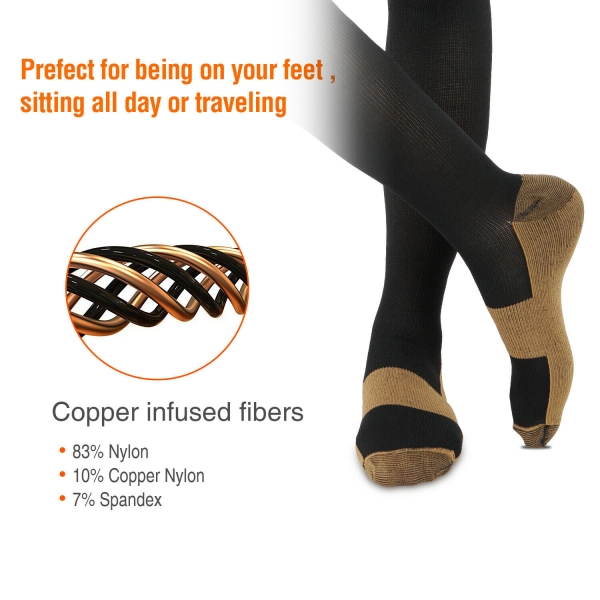 Unisex Copper Infused Anti Fatigue Compression Socks Flight Socks Varicose Vein