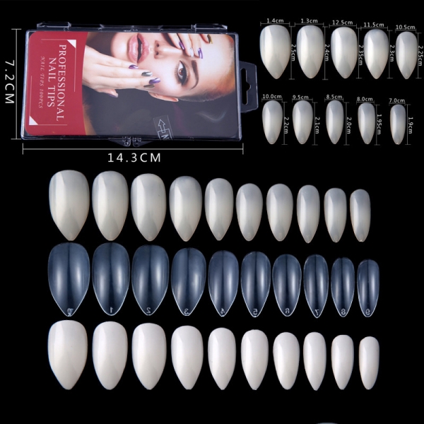 100pcs Water Drop Almond False Nail Tips Full Coverage Fake Nails Glue Nail File
