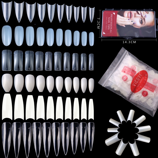 False Nail Tips Full Cover Coffin Almond Stiletto Fake Nails With Glue Nail File