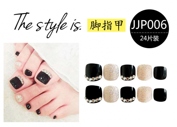 24pcs Silver Dust Glitter Black False Toe Nail Art Tips Full Cover Fake Toenails