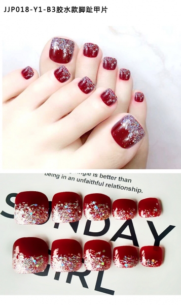 24pcs Silver Gold Dust Glitter Red False Toe Nail Tips Full Cover Fake Toenails