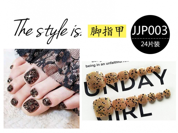 24pcs Gold Dust Glitter Black Dots False Toe Nail Art Tips Fake Toenails