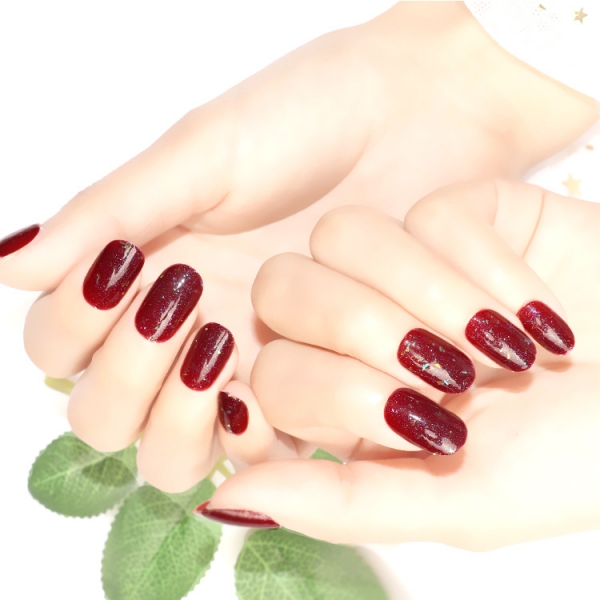 24pcs Gold Dust Glitter Wind Red False Nail Tips Full Cover Fake Nails With Glue