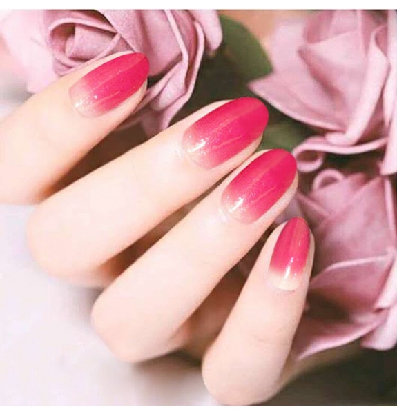 24pcs Pink Red False Nail Art Tips Full Cover Fake Nails With Glue