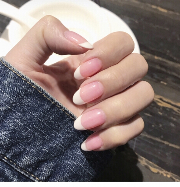 24pcs Pink False Nail Art Tips Full Coverage Fake Nails With Glue