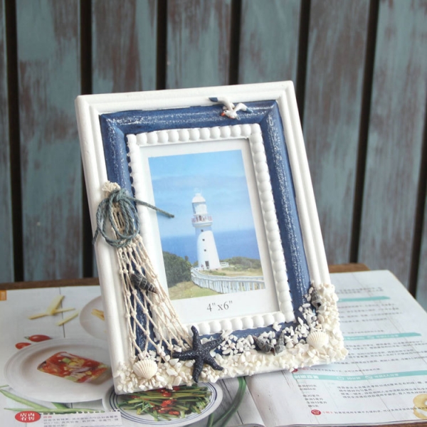 6x4 Seaside Holiday White Sand Beach Shells Wooden Freestanding Photo Frame
