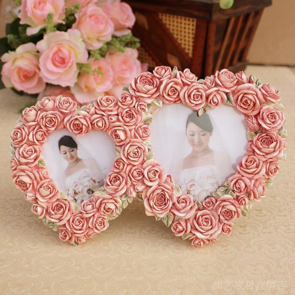 Pink Rose Flowers Love Hearts 6x4 5x3.5 Twin Double Photo Frame Freestanding