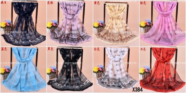Thailand Elephant Design Fashion Ladies Scarves Chiffon Scarf Womens Shawls