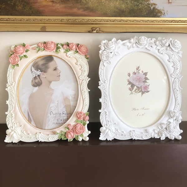 8x10 Rose Flowers Vintage Style Pink White Freestanding Photo Frame