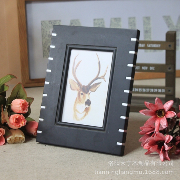 Black Wooden Frame with Silver Border 6x4 Inch Freestanding Portrait Photo Frame