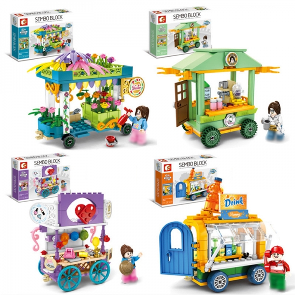 Street Festival Food Stalls Drink Shops Building Bricks Construction Blocks Toy