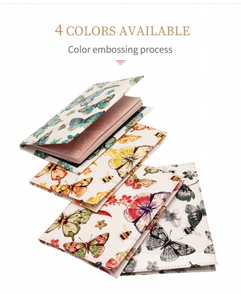 Luxury Butterflies Patterned PU Leather Passport Cover Travel ID Wallet Case