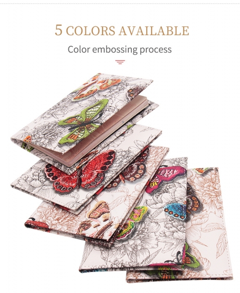 Luxury Butterflies Patterned PU Leather Passport Cover Travel ID Wallet Case