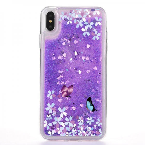 Butterflies Flowers Purple Glitter Liquid Floral Hard Phone Case iPhone Cover