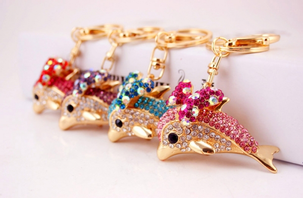 Dolphin Sealife Animals Crystal Diamante Bag Charms Handbag Keyrings Pendant