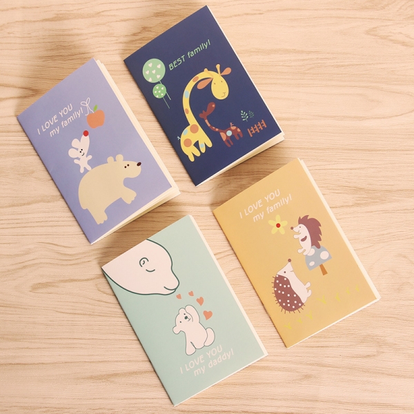 4pk Love My Family Cute Animals Mini Notebooks Small Notepads Pocket Memo Pads