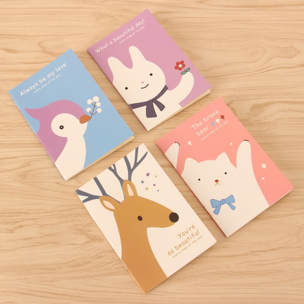4pk Woodland Animals Deer Bear Rabbit Bird Mini Notebooks Small Notepad Memo Pad