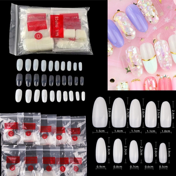 600pcs Oval False Nail Tips Full Coverage Fake Nails With Glue And Nail File