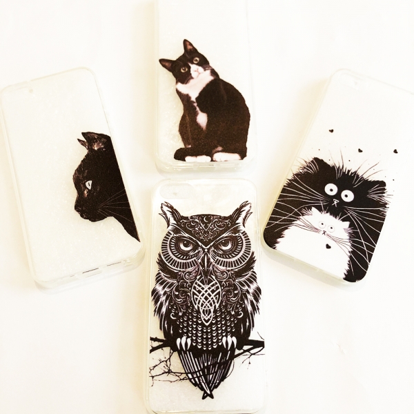 Black Cats Owl Transparent Phone Case Soft Cover iPhone 5 6 6S Plus