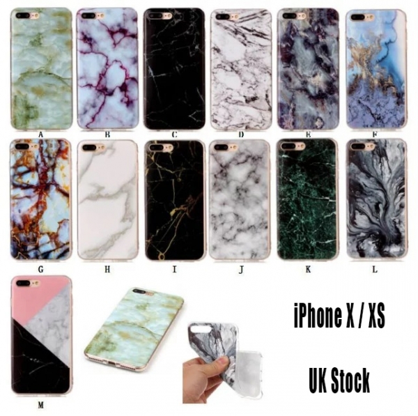 Glossy Back Granite Marble Effect Phone Case Cover For iPhone X XS