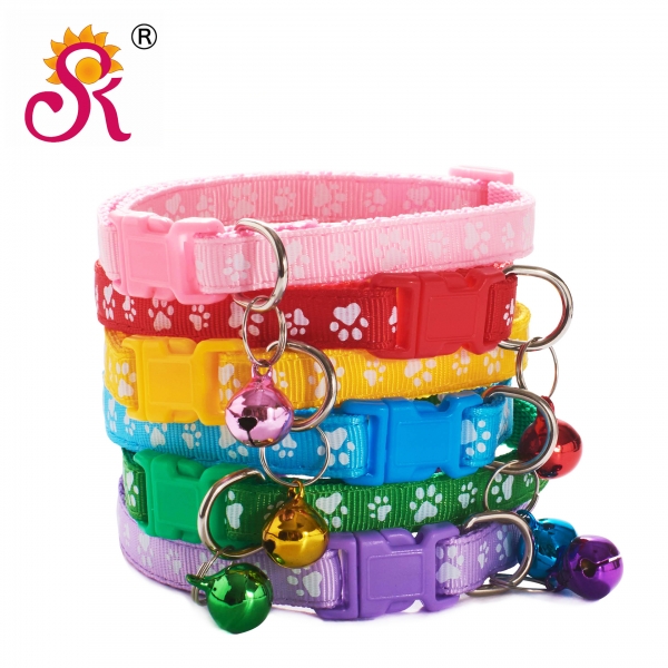 Paws Print Patterned Cat Collar Adjustable Kitten Puppy Dog Pet Bell Snap Buckle
