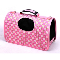 Pink Grid Pattern Ventilated Pet Travel Bag Cat Carrier Soft Crate Puppies Small Dogs