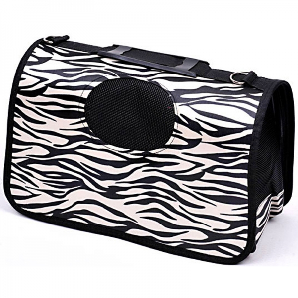 Zebra Skin Ventilated Pet Travel Bag Cat Carrier Soft Crate Puppies Small Dogs