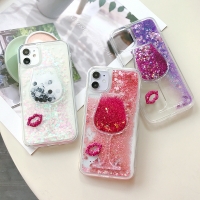 Lips and Wine Quicksand Floating Hearts Liquid Glitter Hard Phone Case