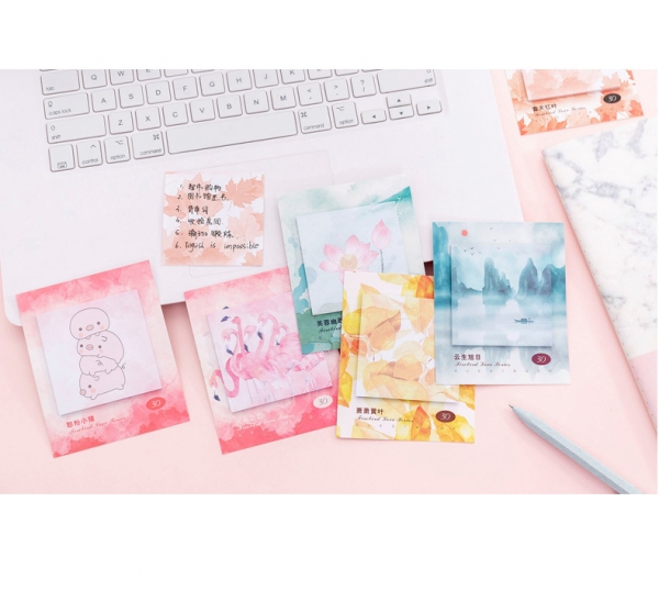 Cherry Blossom Flowers Animals Flamingo Leaves Landscape Cute Sticky Notes Pad