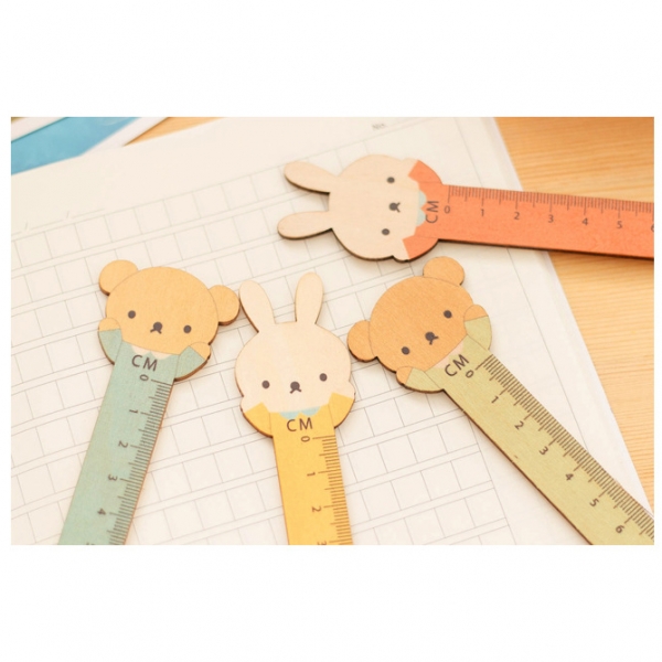 Rabbit Bear Animals 15cm Measurement Wooden Ruler Kids Party Gift Bag Fillers