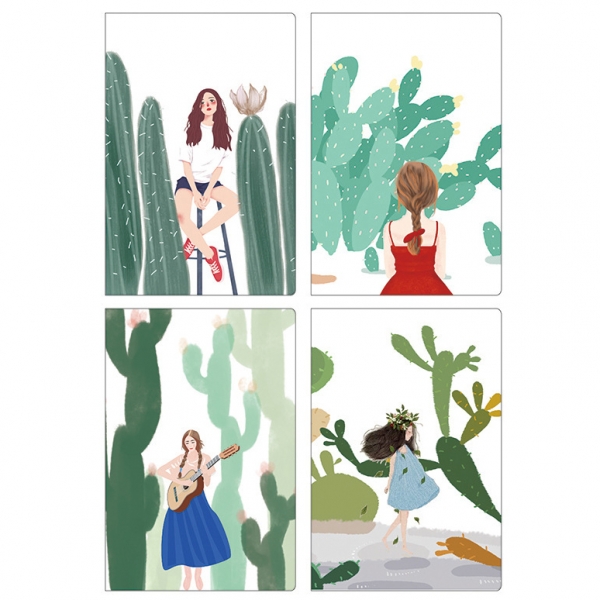 Girl With Cactus Plants A5 Cute Floral Notebooks Notepads Notes Pad