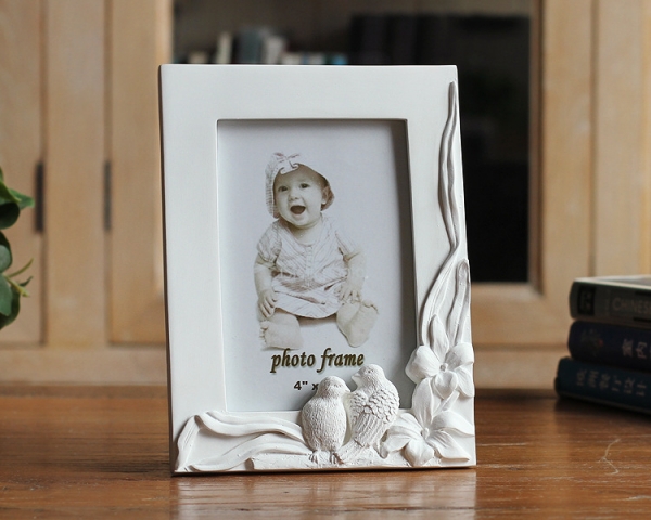 White Frame with Birds and Flowers 6x4 Inch Freestanding Portrait Photo Frame