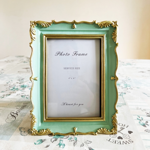 Vintage Green Frame with Gold Flowers Border 6x4 Inch Freestanding Portrait Photo Frame