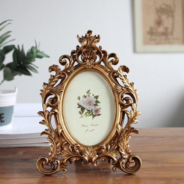 Retro Style Gold Leaves 6x4 Inch Freestanding Portrait Photo Frame